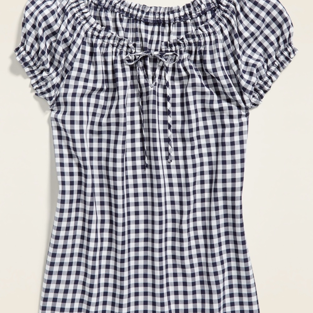 Old Navy Black White Gingham Puff Sleeve top Small